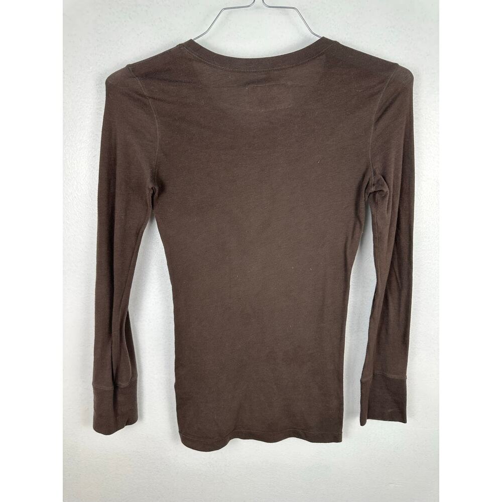 Aéropostale Women's Floral Script Long Sleeve Brown Henley Shirt vtg Y2K Medium - Picture 5 of 7